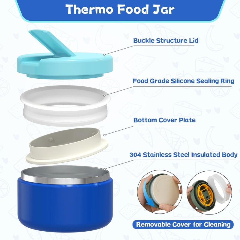 Aimsnk Kids Bento Lunch Box with 8oz Soup Thermo, Kids Leakproof Lunch Food Containers with 4 Compartment,Insulated Hot Food Jar with Lunch Bag for School, Travel (Blue) - Image 2